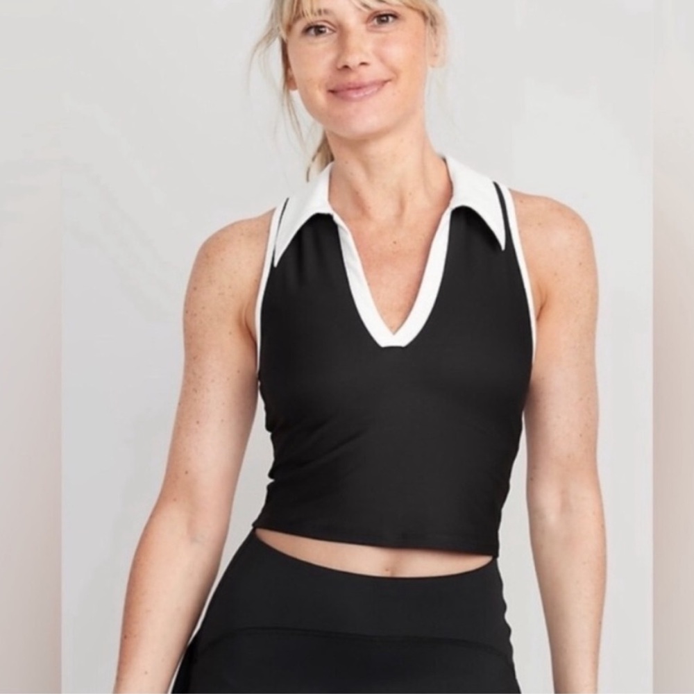 Old Navy | Fitted PowerSoft Crop Polo Bra Tank Blackjack